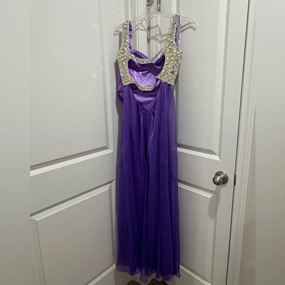 La Femme Purple Cut Out Halter Gown - Picture 2 of 5